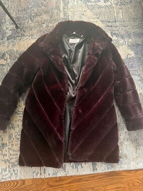 Calvin Klein Plush Teddy Coat in Deep Wine